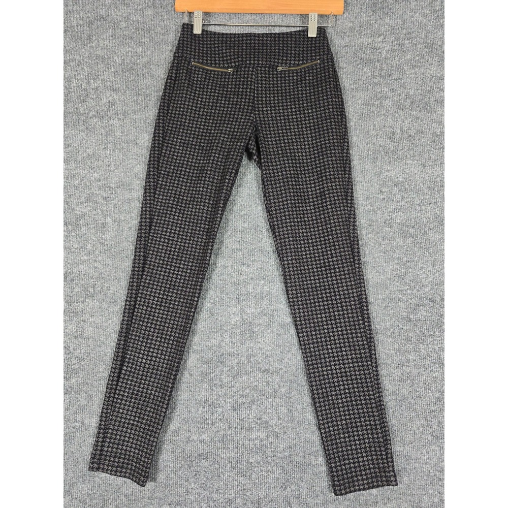 Mudd High Rise Ponte Legging Houndstooth Print Women's XS Black Gray Zip Pockets